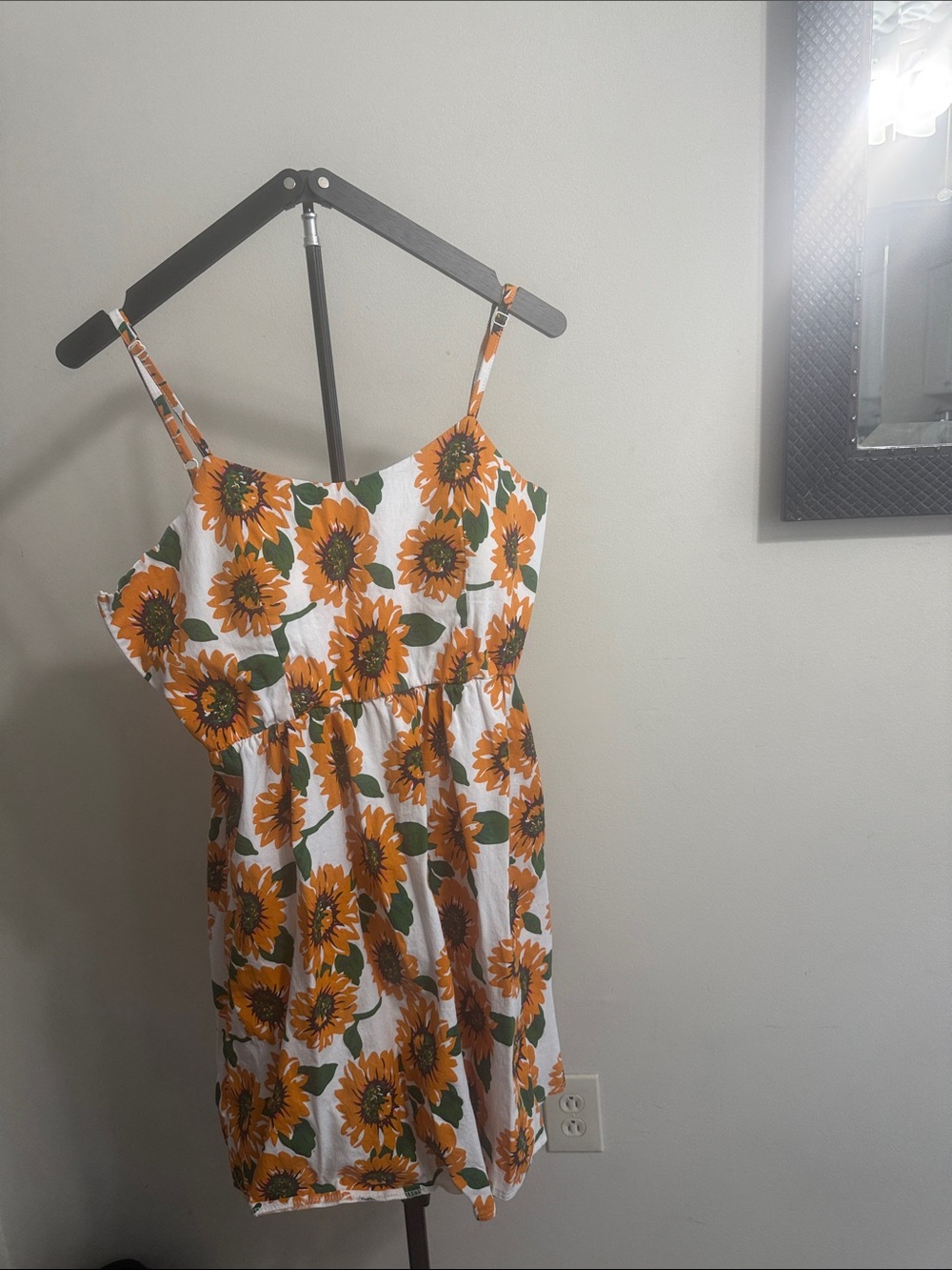 Girls' Sunflower Print Orange Spaghetti-Strap Dress